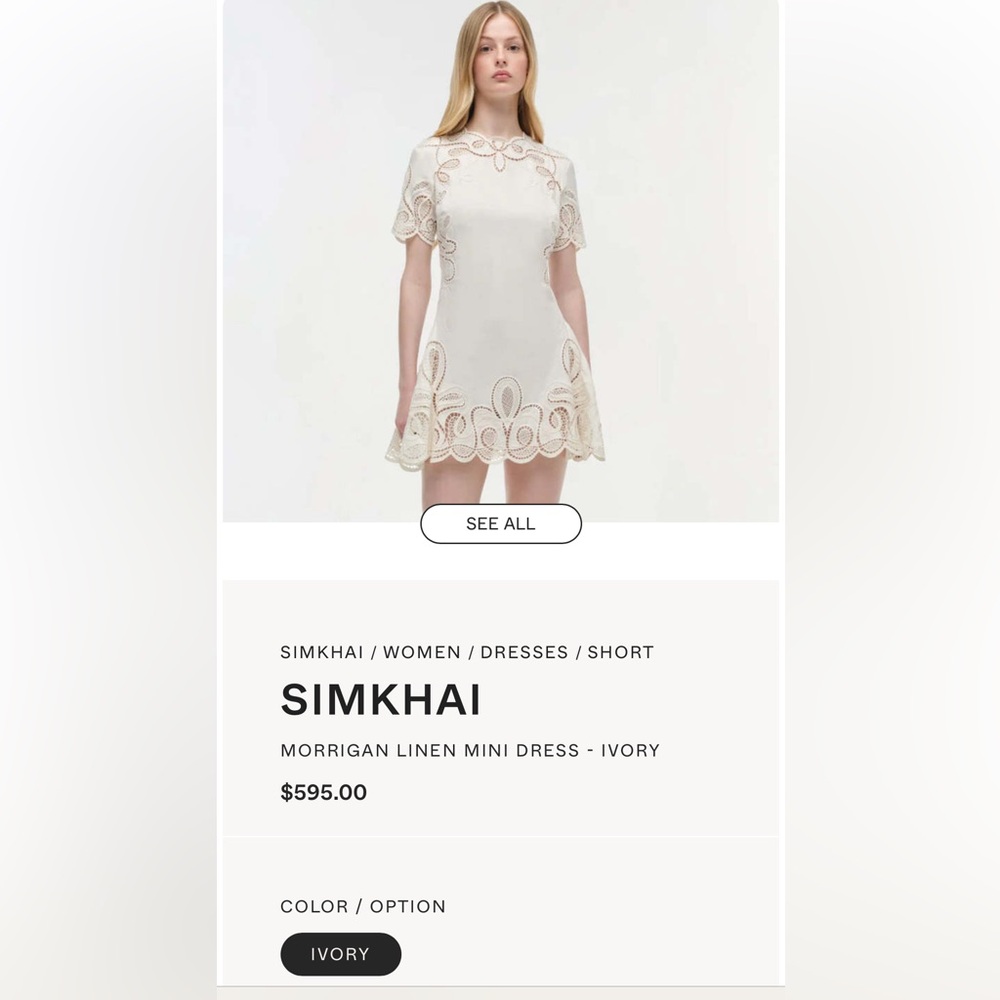 SIMKHAI Ivory Morrigan Short Sleeve Mini Dress. Models is wearing size 2. - Picture 5 of 8